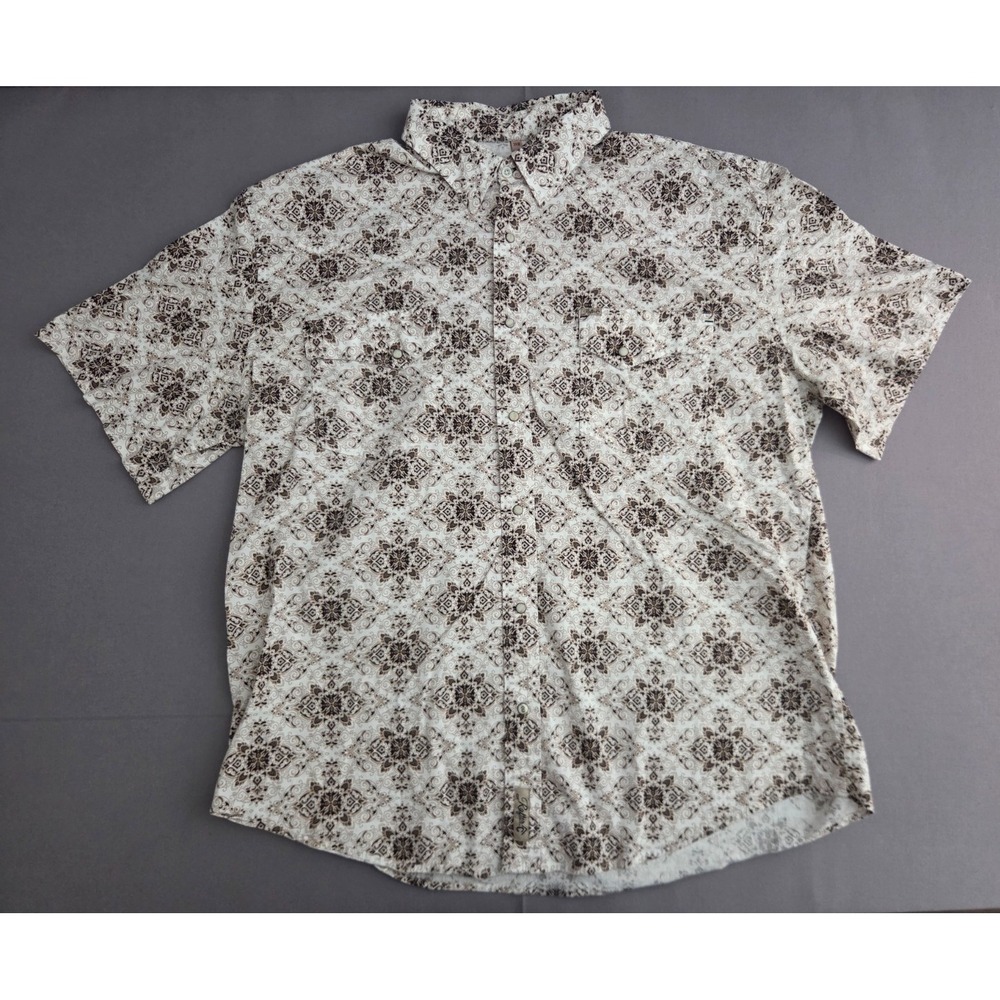 Rafter C Shirt Mens 3XB White Brown Geometrical Pearl Snap Pro Flex Performance
